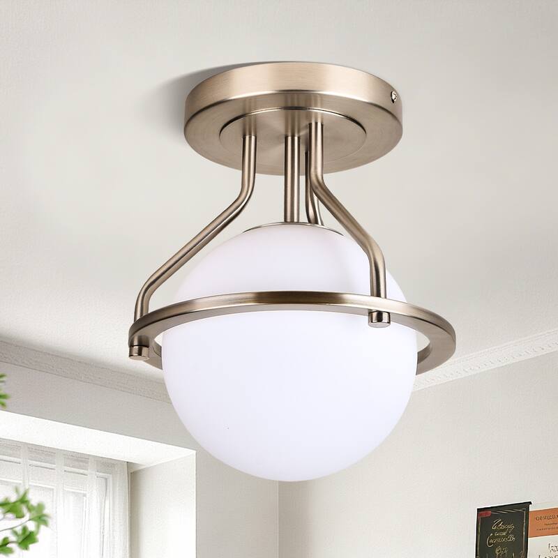 1-Lights Glass Flush Mount - Nickel