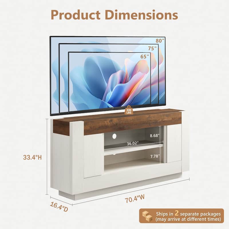 70" Modern TV Stand, Wood Entertainment Center for TVs Up to 80"