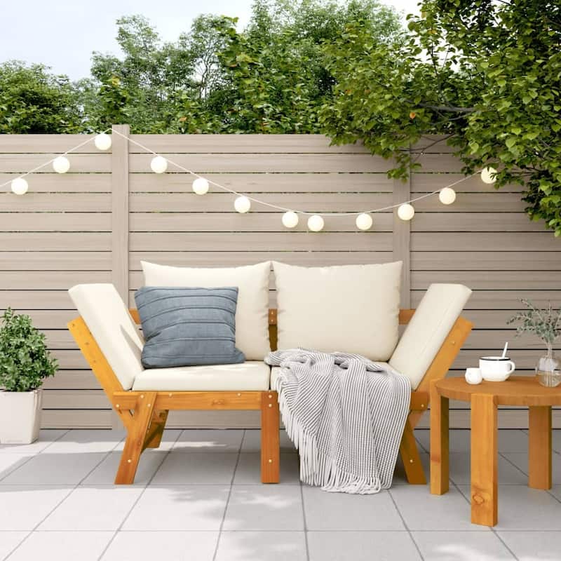vidaXL Patio Bench with Cushions 2-in-1 Outdoor Seating Solid Wood Acacia - Cream white