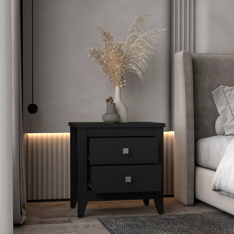 Wenge Finish Two-Drawer Modern Nightstand