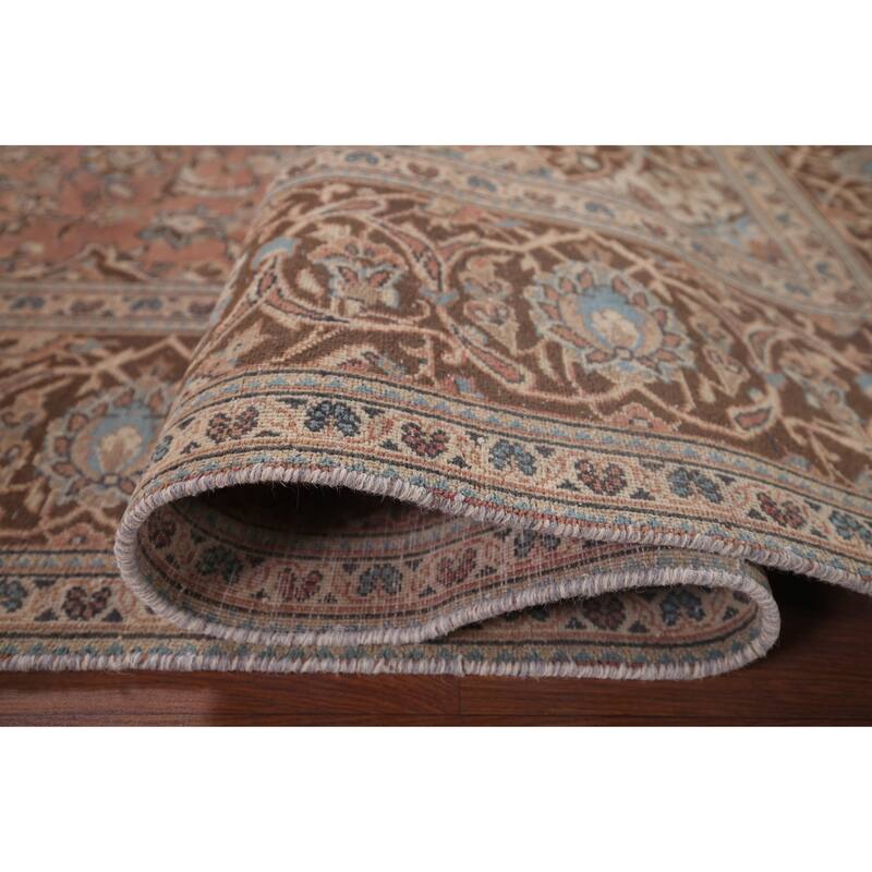 Traditional Pink Mashad Persian Vintage Rug Handmade Wool Carpet - 6'5"x 9'5"