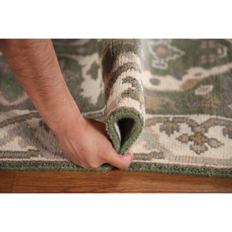 Green Oushak Style Runner Rug Hand-knotted Wool Carpet - 2'7"x 10'0"
