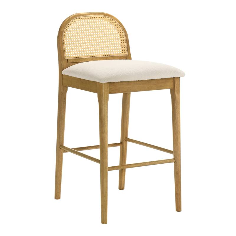 Lucio Modern Farmhouse Wood Counter Height Kitchen Bar Stool with White Boucle Fabric Upholstered Seat