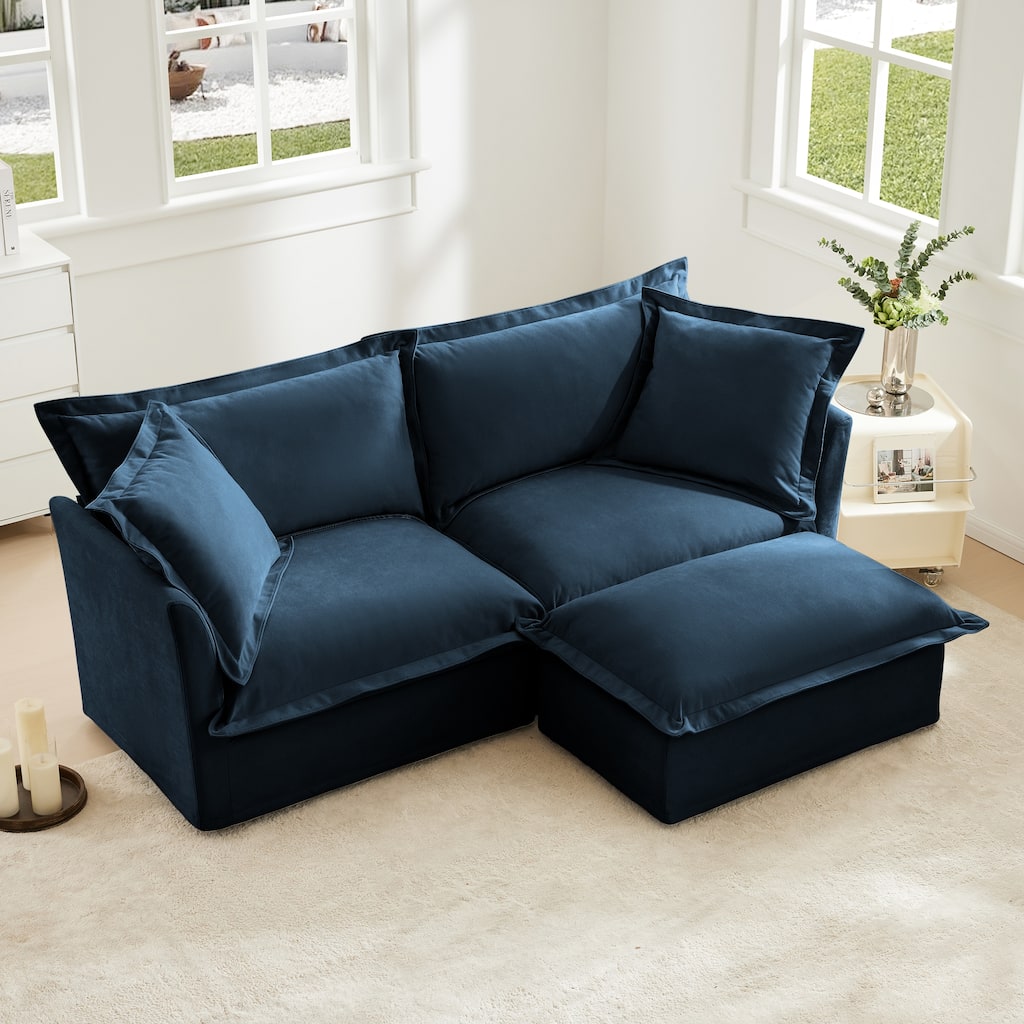83" L-Shaped Chenille 2-Seater Loveseat Sofa with Removable Ottoman