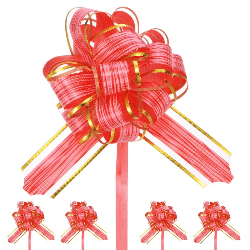 10pcs Large Pull Bow 6 Inch Flower Bows for Wedding Baskets - 6 Inch - Red