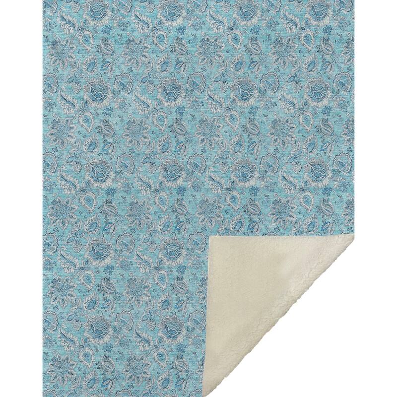 Premium Machine Washable Floral Sherpa Throw Blanket