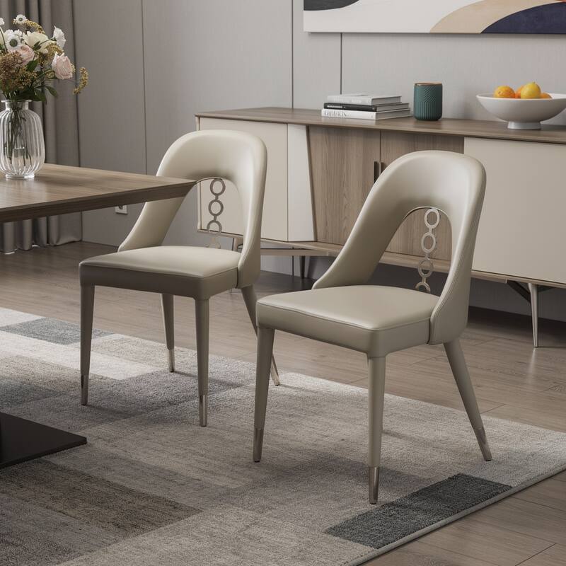 HomeRoots Set of Two Gray and Silver Faux Leather and Stainless Steel Dining Side Chairs - 19.00 in. x 34.00 in. x 22.00 in. - Set of 2 - 19.00 in. x 34.00 in. x 22.00 in. - Light Gray