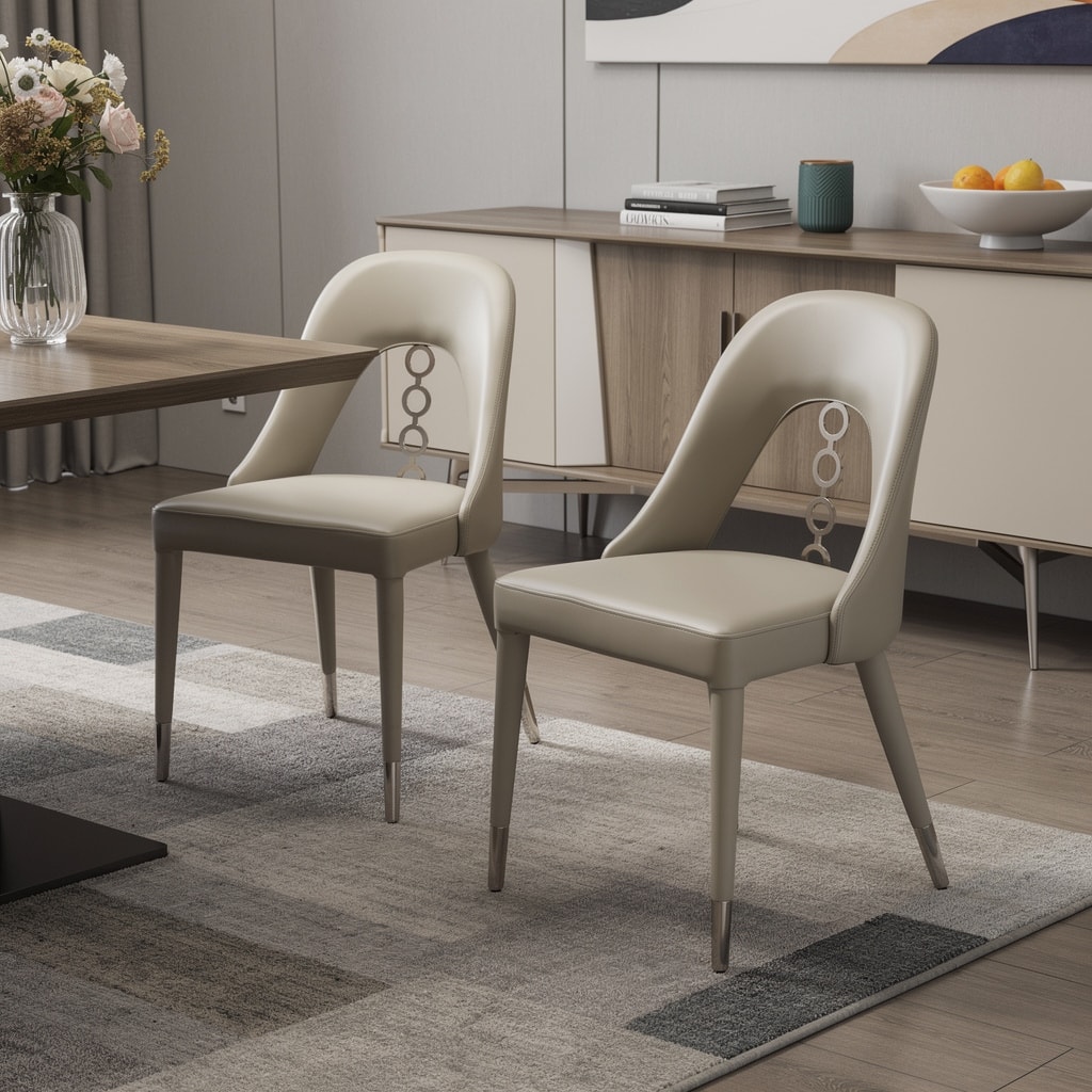 HomeRoots Set of Two Gray and Silver Faux Leather and Stainless Steel Dining Side Chairs - 19.00 in. x 34.00 in. x 22.00 in.