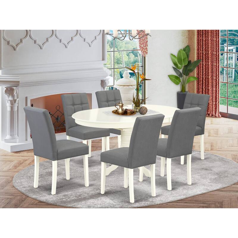 East West Furniture Kitchen Set Contains an Oval Dining Table and Chairs, Linen White (Pieces Options) - AVAS7-LWH-41