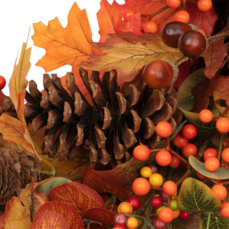Maple Leaves and Pinecone Fall Harvest Artificial Wreath - 30" - Unlit