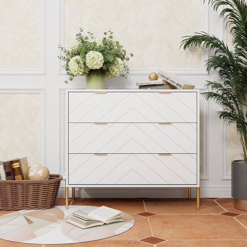 Clihome 3-Drawer Storage Chest Dresser for Bedroom - White
