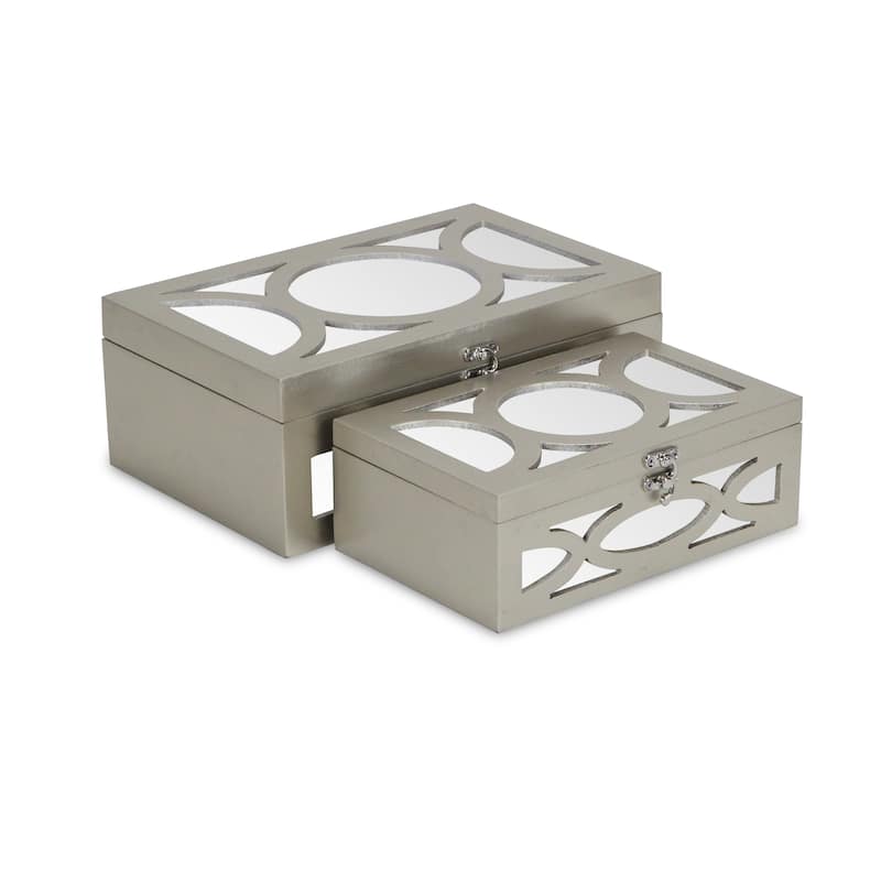 Champagne Wood Boxes with Overlayed Mirror Front and Top (Set of 2)