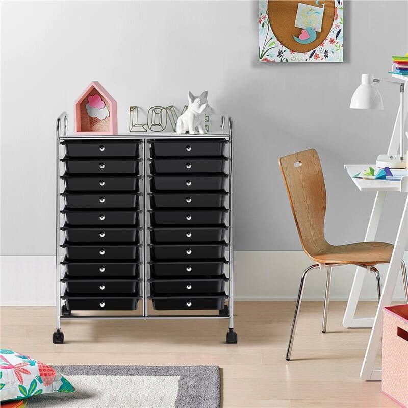 Yaheetech 20 Drawer Storage Cart Bin Organizer with Lockable Wheels