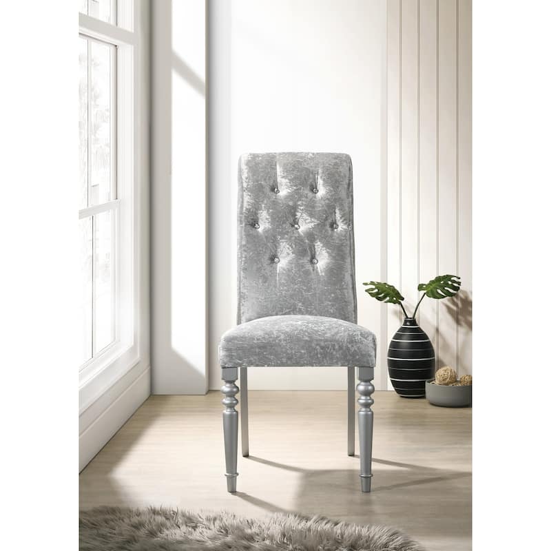 Reston 7-Piece Dining Table and Chair - 6 Chairs Only - Shiny Silver Grey / Silver