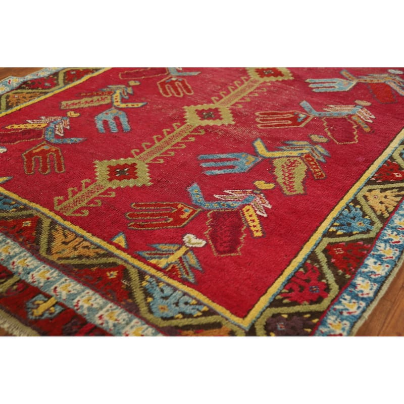 Hand Knotted Oriental 100% Wool Carpet Traditional Geometric Red Karabagh Runner Rug - 12' 0'' X 3' 7''
