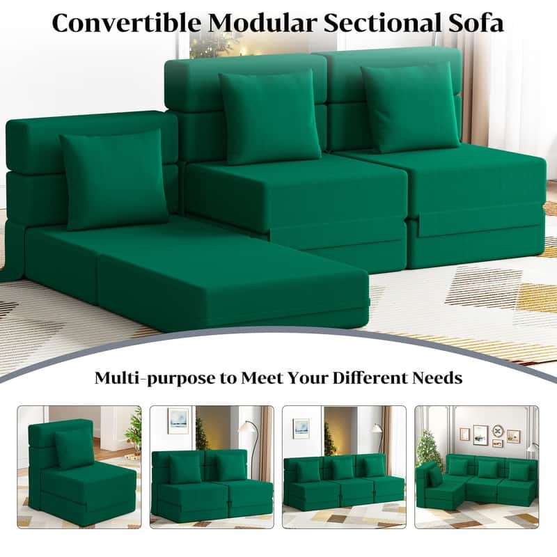 Corduroy Compression Convertible Folding Sectional Sofas (Set of 2)