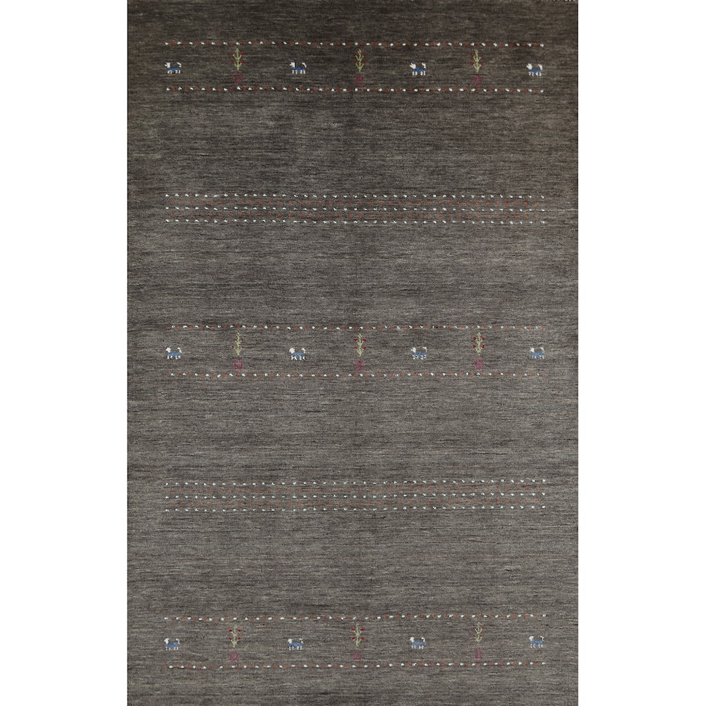 Tribal Gabbeh Indian Area Rug Hand-Knotted Grey Modern Wool Carpet - 5'0" x 7'8"