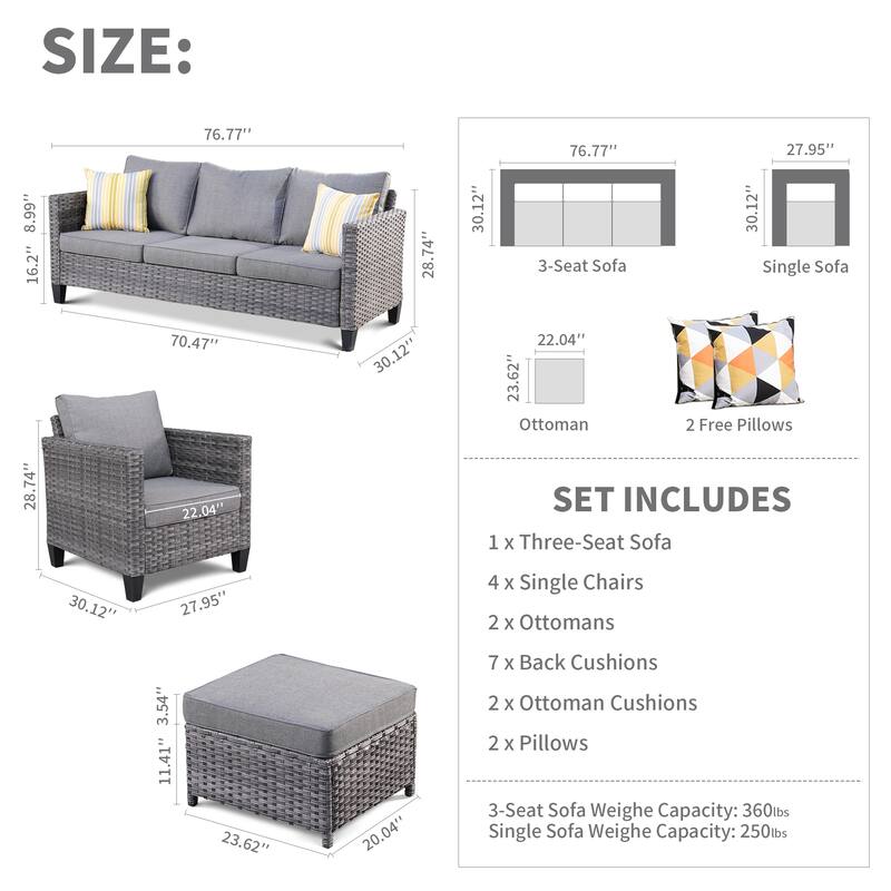 OVIOS 7-piece Patio Outdoor Wicker Conversation Set
