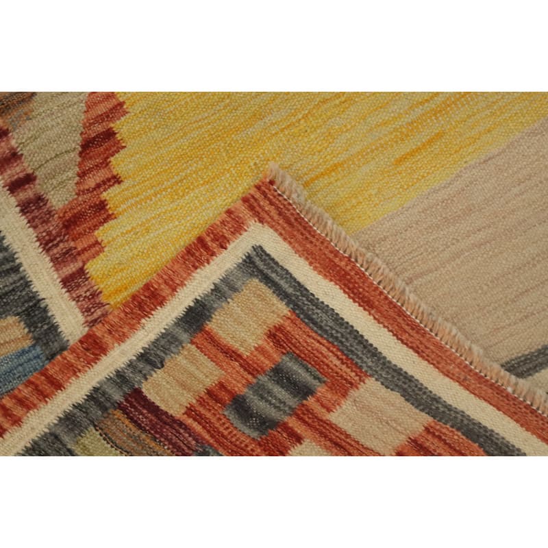 Hand Woven Oriental 100% Wool Carpet Southwestern Modern Multi-Colored Kilim Runner Rug - 10' 1'' X 2' 9''