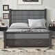 preview thumbnail 15 of 22, Queen Platform Bed with Upholstered Headboard & 2 Drawers - Antique White