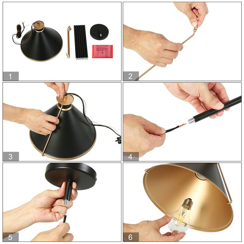 Modern Classic 1-light Black Gold Large Pendant Light Bowl-shaped Conical Shade Kitchen Island Light for Dining Room