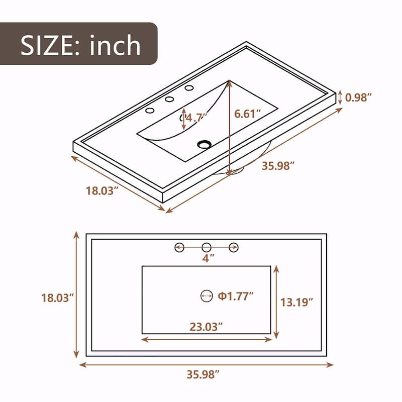 36" Bathroom Vanity with Sink Combo: Cabinet, Six Drawers