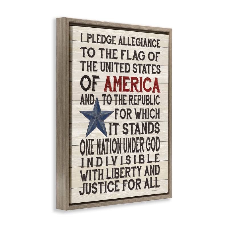Stupell Pledge of Allegiance Stars and Stripes Americana Rustic Wood Look Sign Floater Frame - Multi-Color