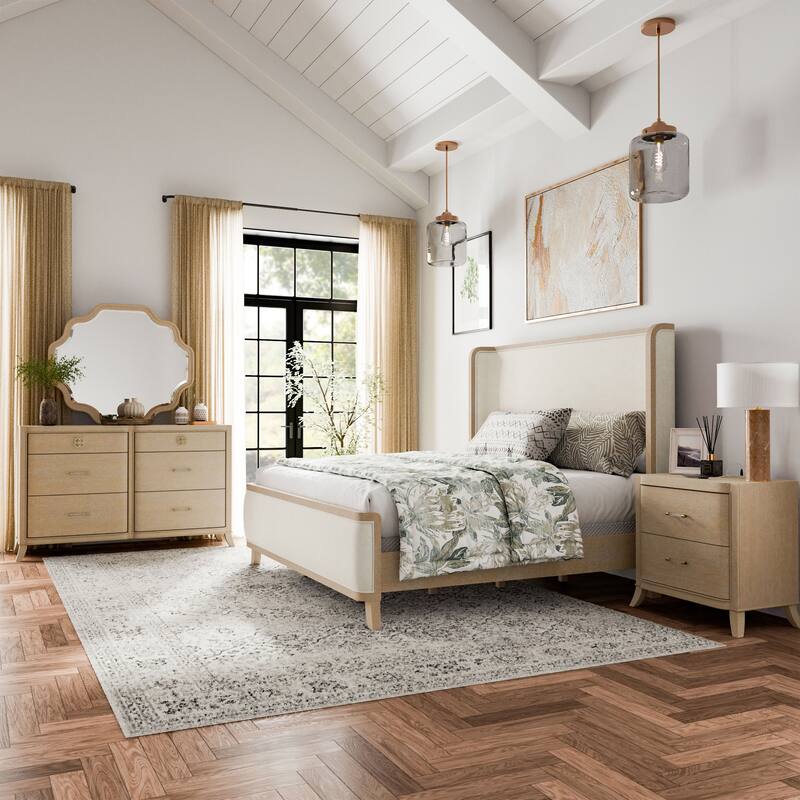 Furniture of America Kian Modern 4-Piece Natural Oak Solid Wood Bedroom Set - King