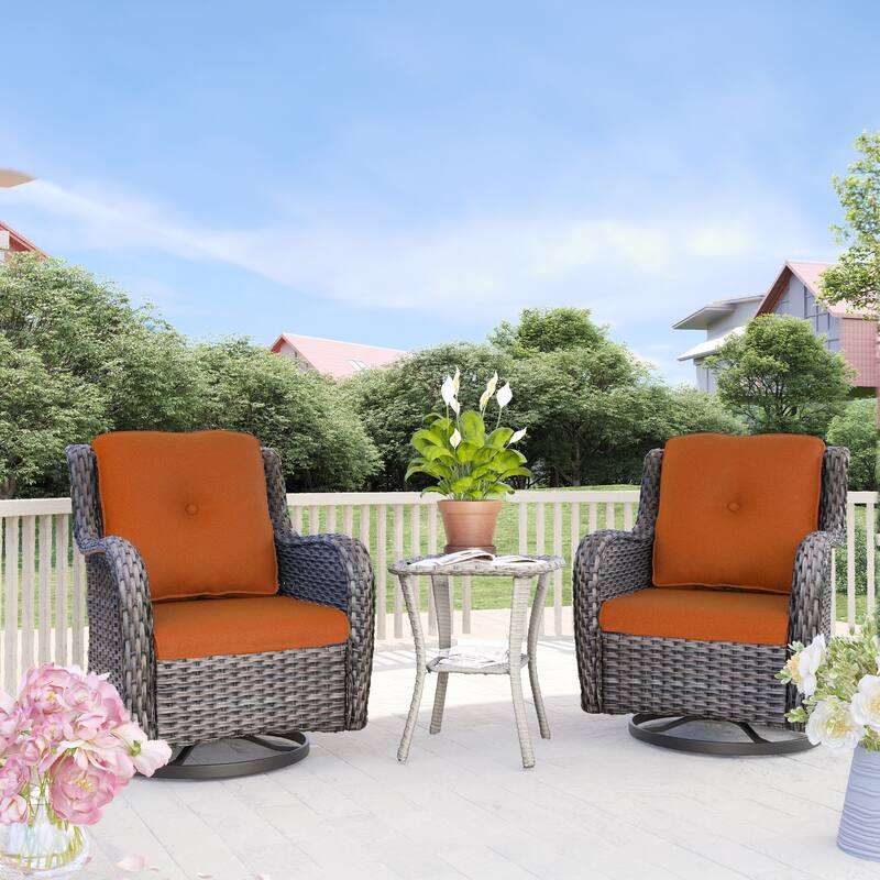 Cozywor 3-Piece Wicker Patio Swivel Outdoor Rocking Chair Set - Orange