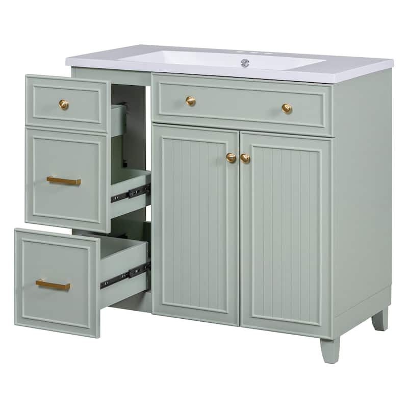 36 inch Solid Wood Bathroom Vanity with Ceramic Sink and 2 Drawers - 36''