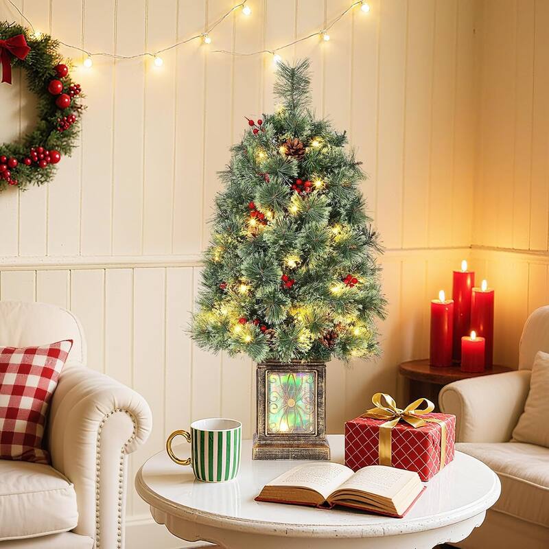 3ft Tabletop Pre-Lit Artificial Small Christmas Tree with Lights - Green