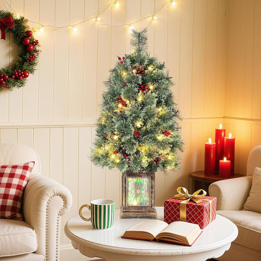 3ft Tabletop Pre-Lit Artificial Small Christmas Tree with Lights
