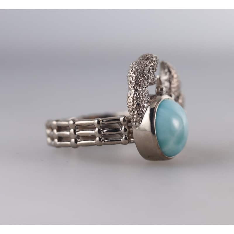 Marahlago Sterling Silver Larimar Crab Ring