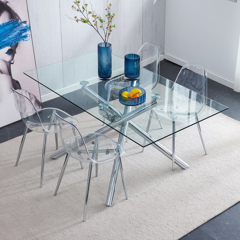 6Pcs Clear Accent Chairs, Modern Kitchen Chairs with Transparent Seat, Armless Dining Chairs with Metal Legs