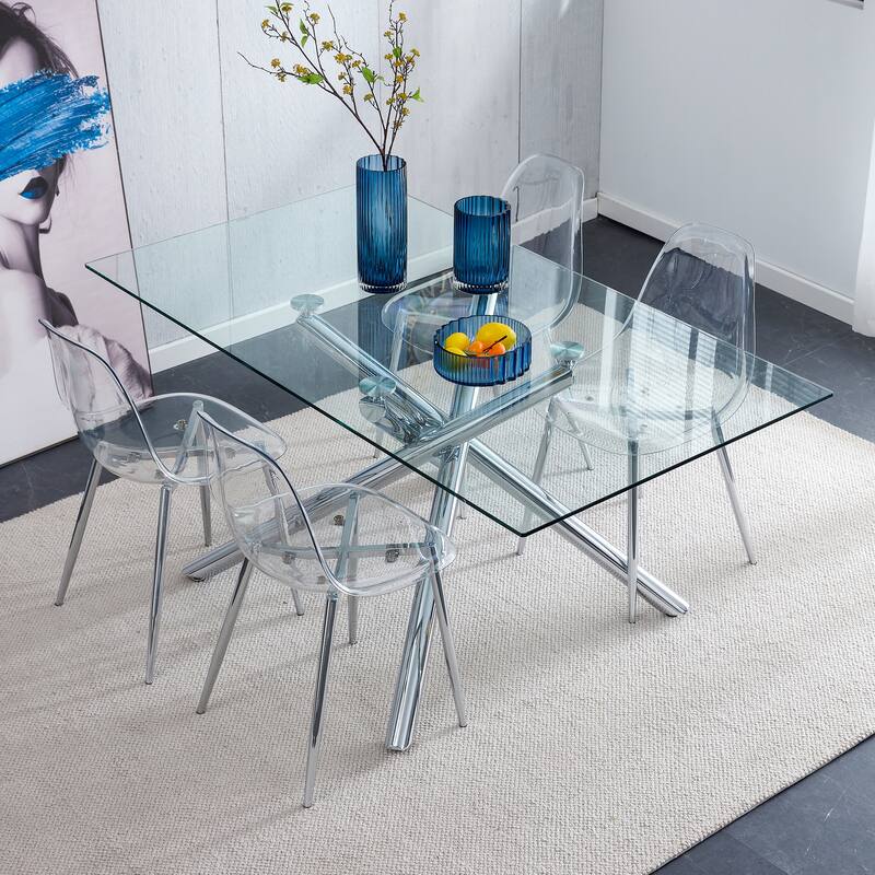 Modern minimalist transparent dining chair, plastic chair, armless crystal chair, Nordic creative makeup stool