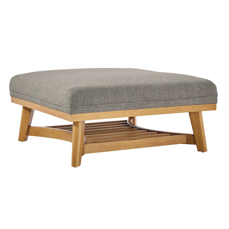 Walker Edison Modern Farmhouse Upholstered Linen Large Ottoman