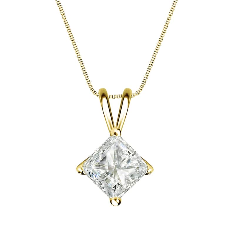 Auriya 1ctw Solitaire Princess-cut Diamond Necklace 14k Gold (J-K, I1-I2) - Yellow