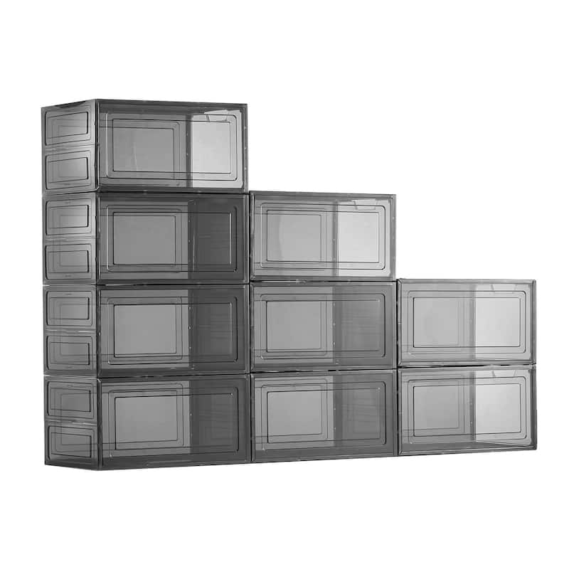 Stackable Shoe Storage Boxes Size 13 with Magnetic Door - 9 pk - Transparent Black