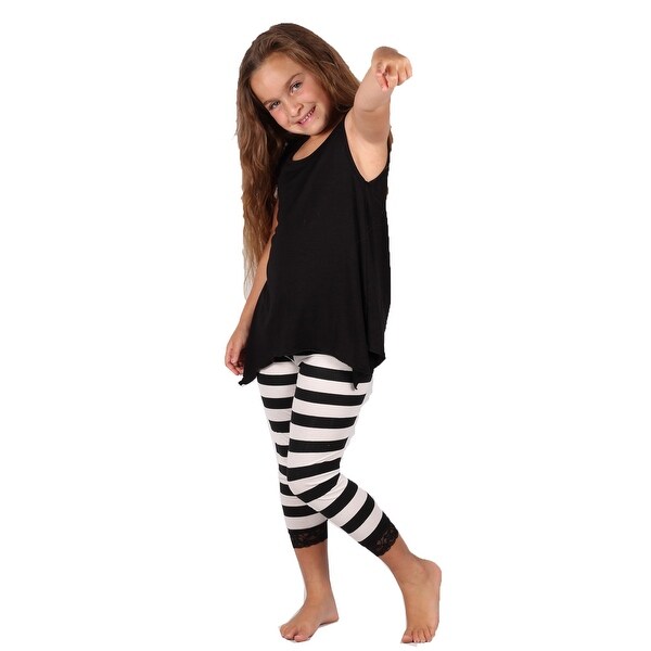 Lori&Jane Girls Black White Black Tank Black White Stripe Leggings Set. Opens flyout.