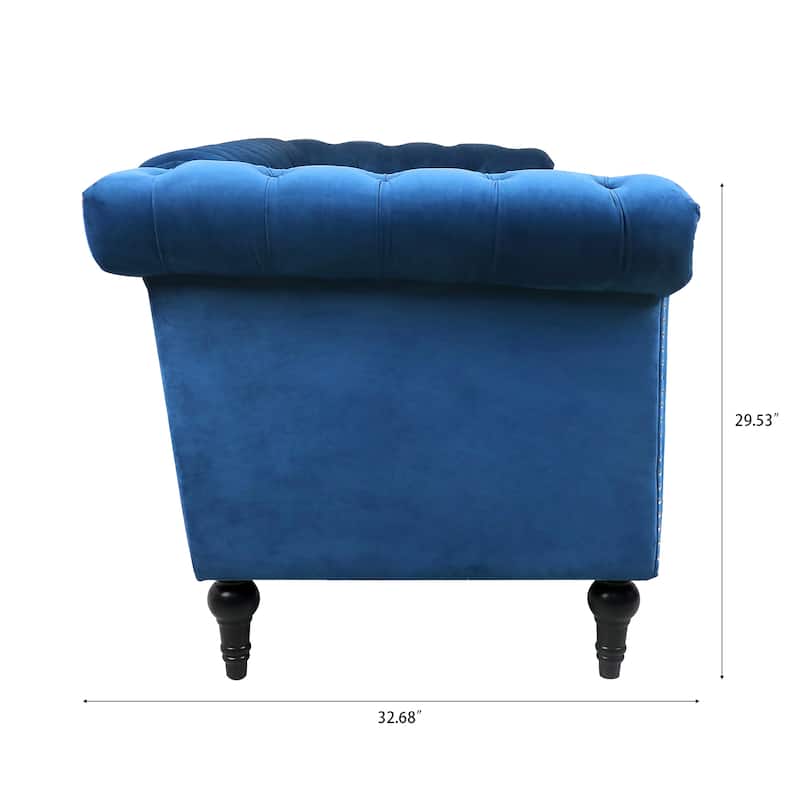 3-Seater Sofa Traditional Square Arm Comfortable Removable Cushion Couch with Wood Legs and Nailheads Design, 83.66 Inch Width