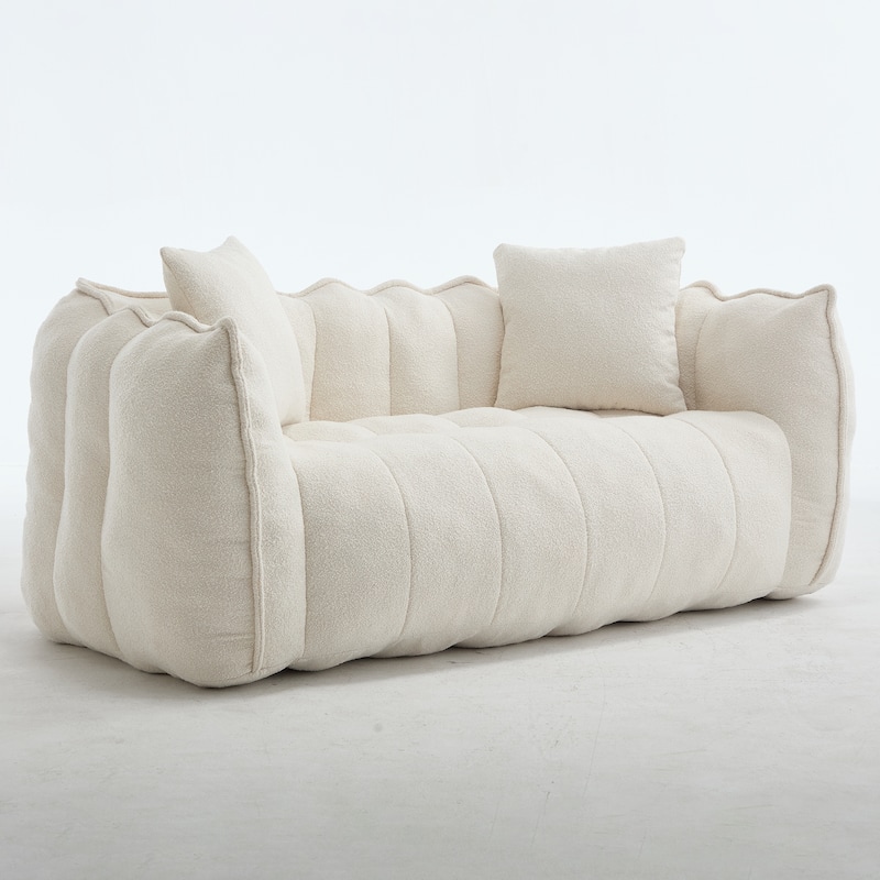 66" Chenille Square Beanbag Chair with High-Resilience Foam Core, Armrests and Handle
