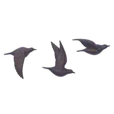 Polystone Bird Distressed 3D Floating Home Wall Decor - Set of 3 Dark Brown, Silver, Gold - Roche River Decor