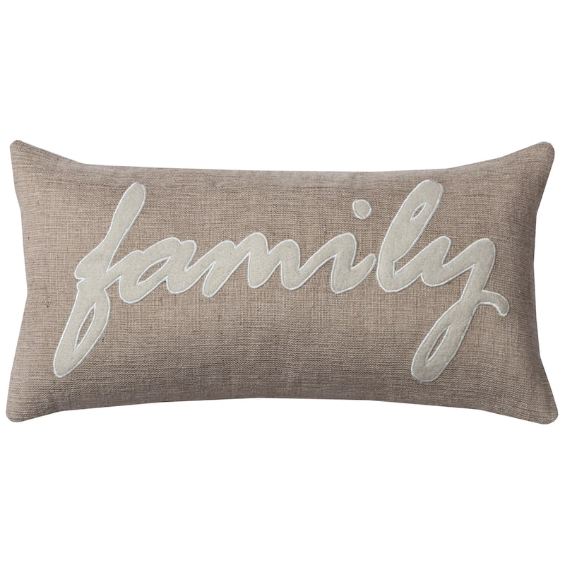 Rizzy Home Transitional "Family" Throw Pillow in Natural - 11"x21"