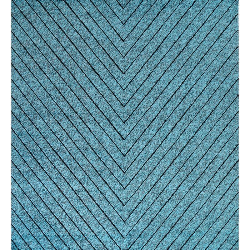 Turquoise Blue Chevron Style Transitional Turkish Rug Oriental Carpet - 9'10" x 9'10"