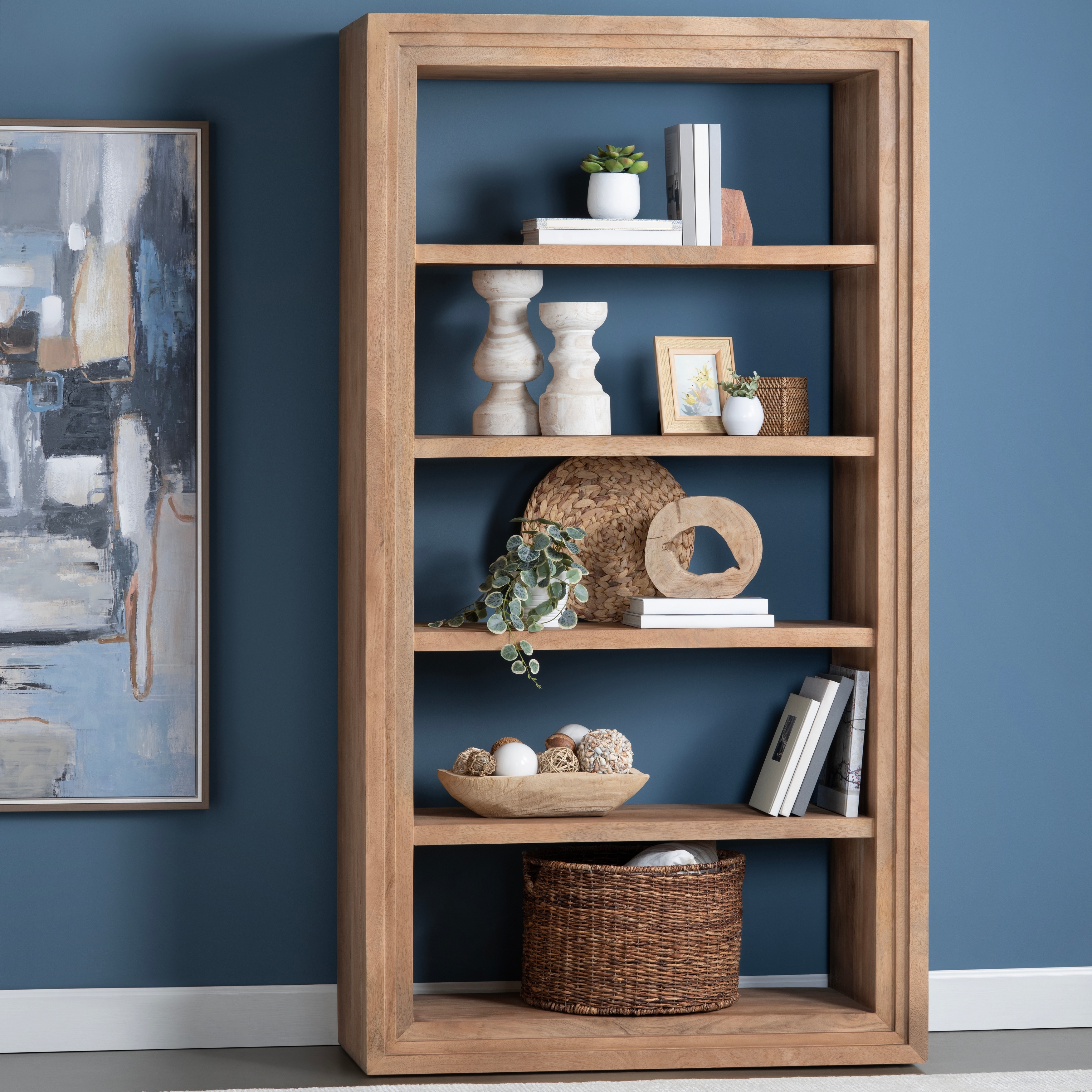 87 in. Soft Brown Solid Wood 5 Shelf Etagere_Bookcase