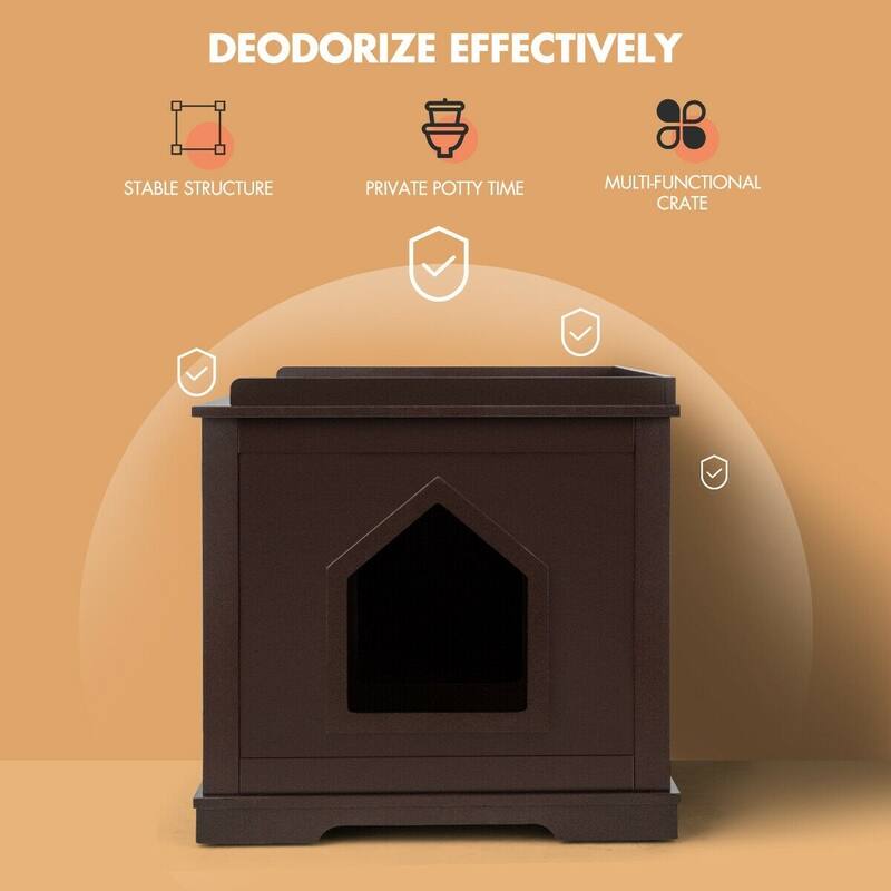 Cat Litter Box Wooden Enclosure Pet House Sidetable Washroom