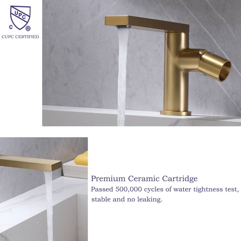 5.24''H Single Hole Bathroom Basin Faucet Single Handle in Black / Gold