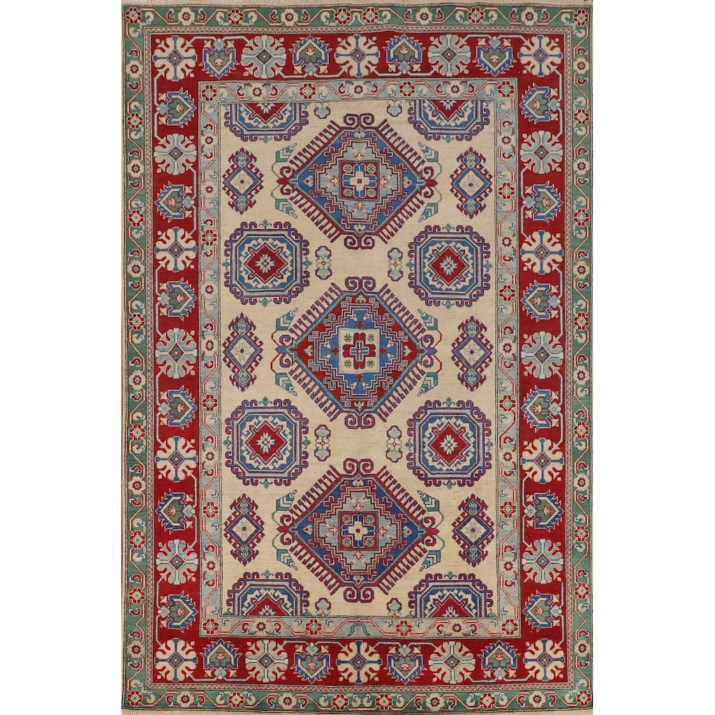 Geometric Kazak Oriental Area Rug Hand-Knotted Dining Room Wool Carpet - 6'7" x 9'9"