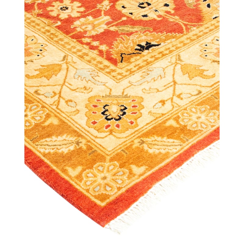 Overton Handknotted Wool Traditional Oriental Orange Area Rug - 5' x 8'
