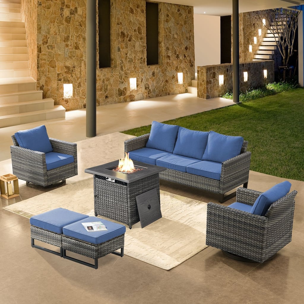 Pati Sofa with Fire Pit Table and Swivel Chairs